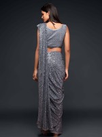 Grey Pure Georgette Saree